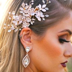 Romantic Floral Rose Gold Bridal Hair Comb Wedding Accessory